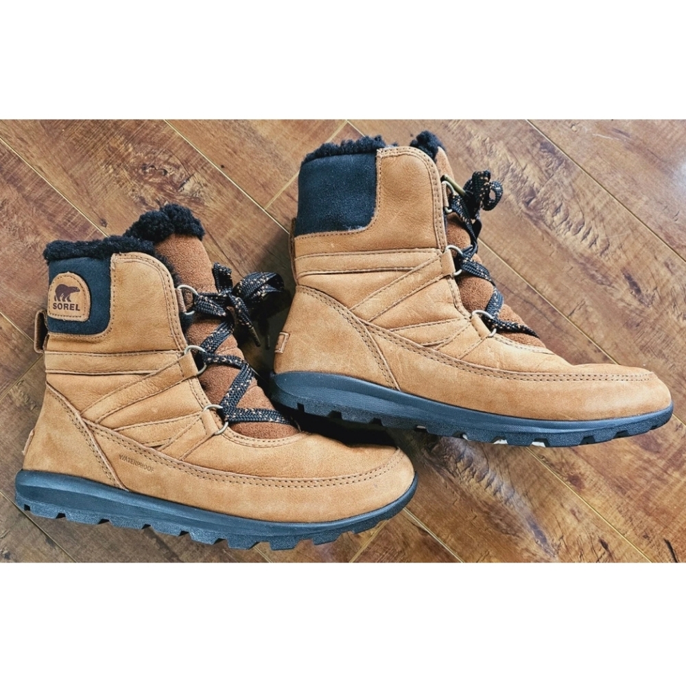 SOREL Whitney Short Lace PREMIUM LEATHER -32°C Winter Boots Sz US 8 CAMEL BROWN - Picture 7 of 12